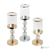 Metalinė žvakidė su stiklu ir burbulais (su spalvų, aukščio variantais)