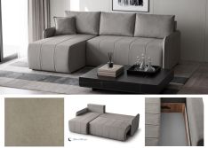 Minkštas universalus kampas „Kapri” su miego funkcija ir dėže patalynei