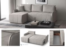 Minkštas universalus kampas Kapri su miego funkcija ir dėže patalynei