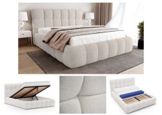 Nauja kreminė miegamojo lova “Klaud” 180x200cm su čiužiniu, patalynės dėže ir antčiužiniu